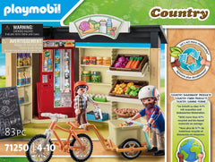 Playmobil Country Farm Shop chalkboard sign displays daily specials in play.