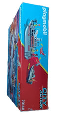 Playmobil Fire Rescue drone lowers life ring for rapid water rescue scenarios.