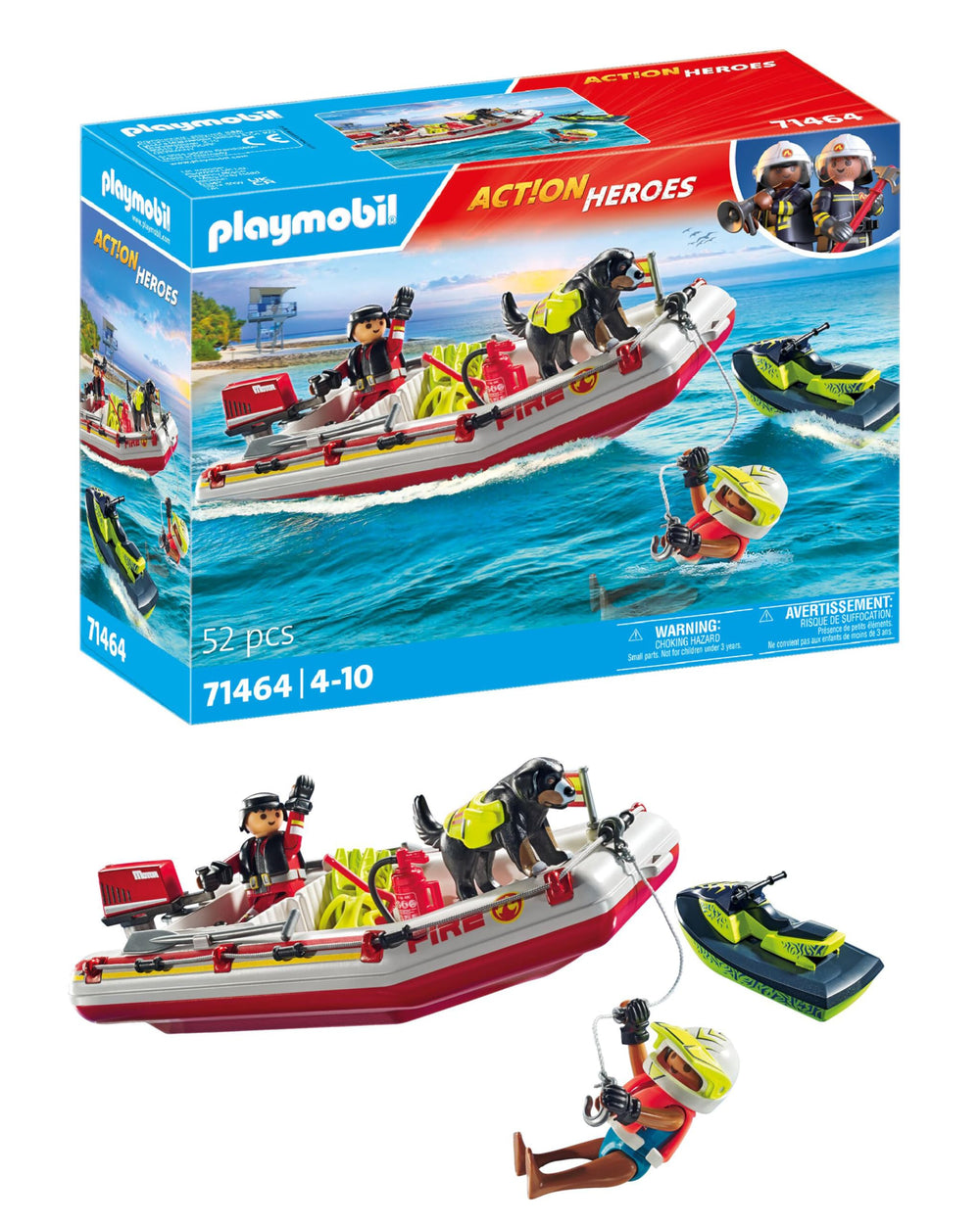 Playmobil fireboat with aqua scooter enables thrilling water rescues.
