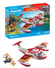 Playmobil Firefighting Seaplane with aerial rescue action in playroom