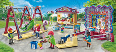 Playmobil Fun Fair tin can game with a working mechanism for interactive play.
