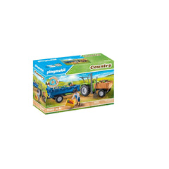 Playmobil Harvester Tractor with Trailer removable cutter supports flexible farming play.