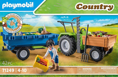 Playmobil Harvester Tractor with Trailer ample bed space for crops and tools.