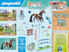 Playmobil Horses of Waterfall: Zoe figure and Blaze included for immediate adventure.