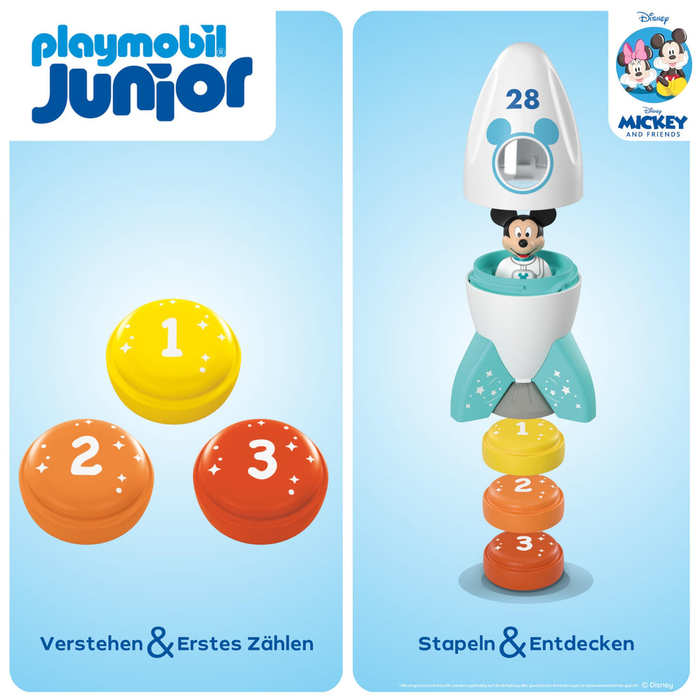 Playmobil Junior Mickey peering through rocket window during space journey