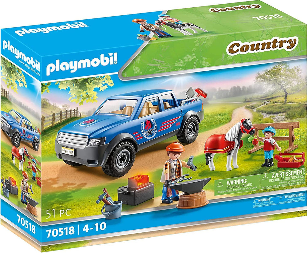 Playmobil Mobile Farrier truck cargo bed shows ample space for forge gear on the move