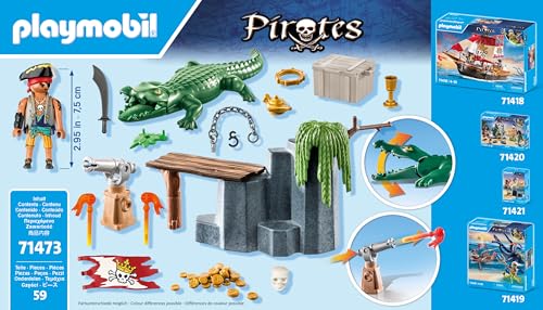 Playmobil pirate with alligator accessories included for creative storytelling.
