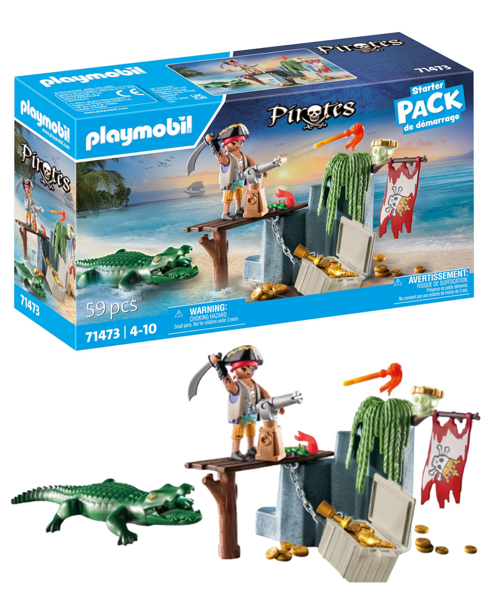 Playmobil pirate with alligator front view for imaginative treasure quests.
