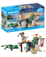 Playmobil pirate with alligator front view for imaginative treasure quests.
