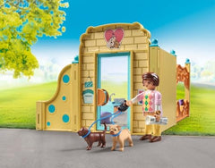 Playmobil Puppy Care Center interior shows puppies at play for storytelling.