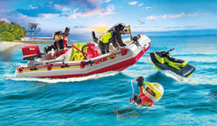 Playmobil rescue dog assists during water search and rescue.