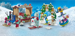 Playmobil Ski World instructor in bear costume demonstrates basic skiing techniques
