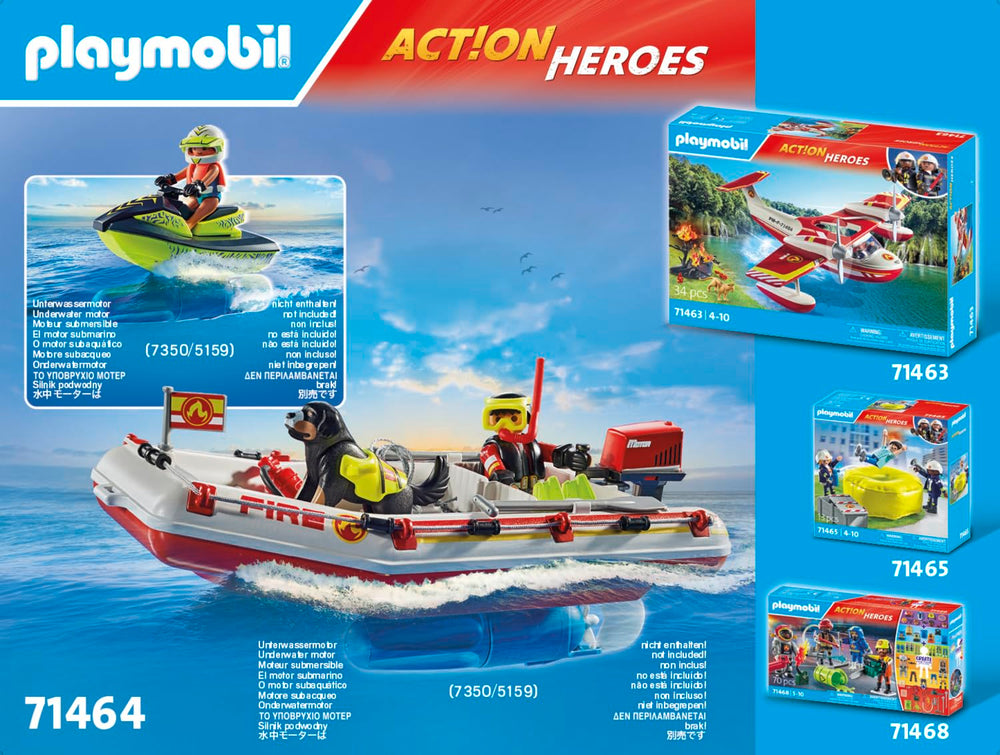 Playmobil swiveling outboard motor enables dynamic rescue maneuvers.