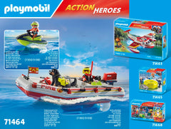 Playmobil swiveling outboard motor enables dynamic rescue maneuvers.