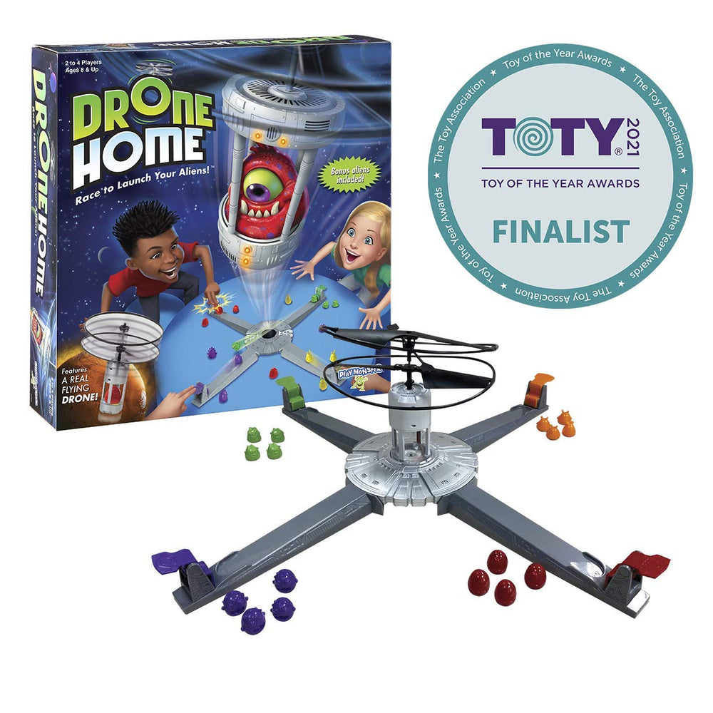 PlayMonster Drone Home features a real, flying drone for exciting play.