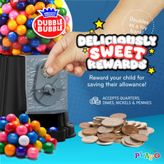 Coin slot and saving feature on Playo gumball machine demonstrates easy access for allowances.