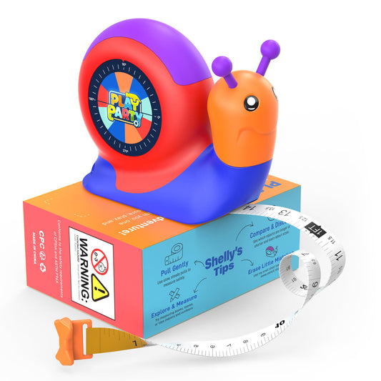 PLAYPARTY 8ft kids tape measure in blue for safe early measurement exploration.