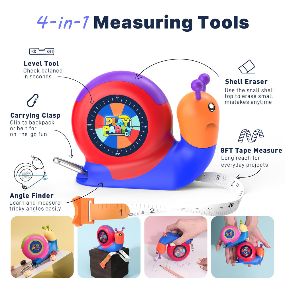 PLAYPARTY snail-shaped tape with retractable design inspires hands-on geometry play.