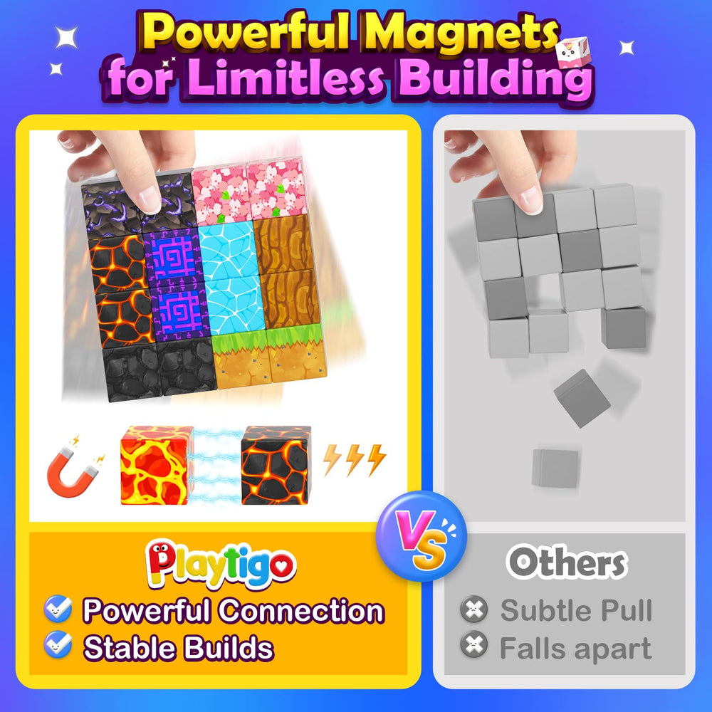 Playtigo blocks lava-dragon scene, dynamic setting encourages creative problem solving.