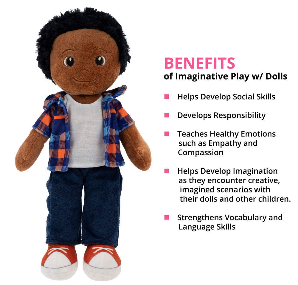 Playtime by Eimmie Charlie doll with embroidered face, designed for safe, comforting snuggles.