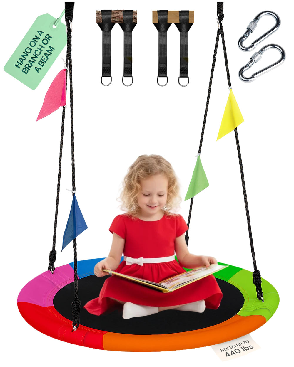 PLAYVIBE 40-inch saucer swing seat for indoor and outdoor family play.