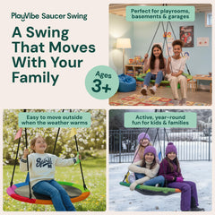 Adjustable ropes on the PLAYVIBE saucer swing for custom height.