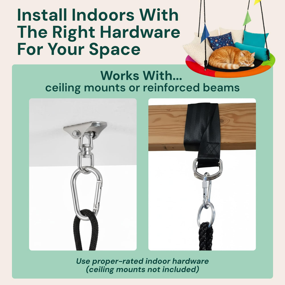 Reinforced straps and galvanized carabiners for quick setup.