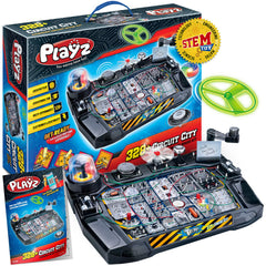 Playz Advanced circuit board front view showing hands-on electricity experiments.