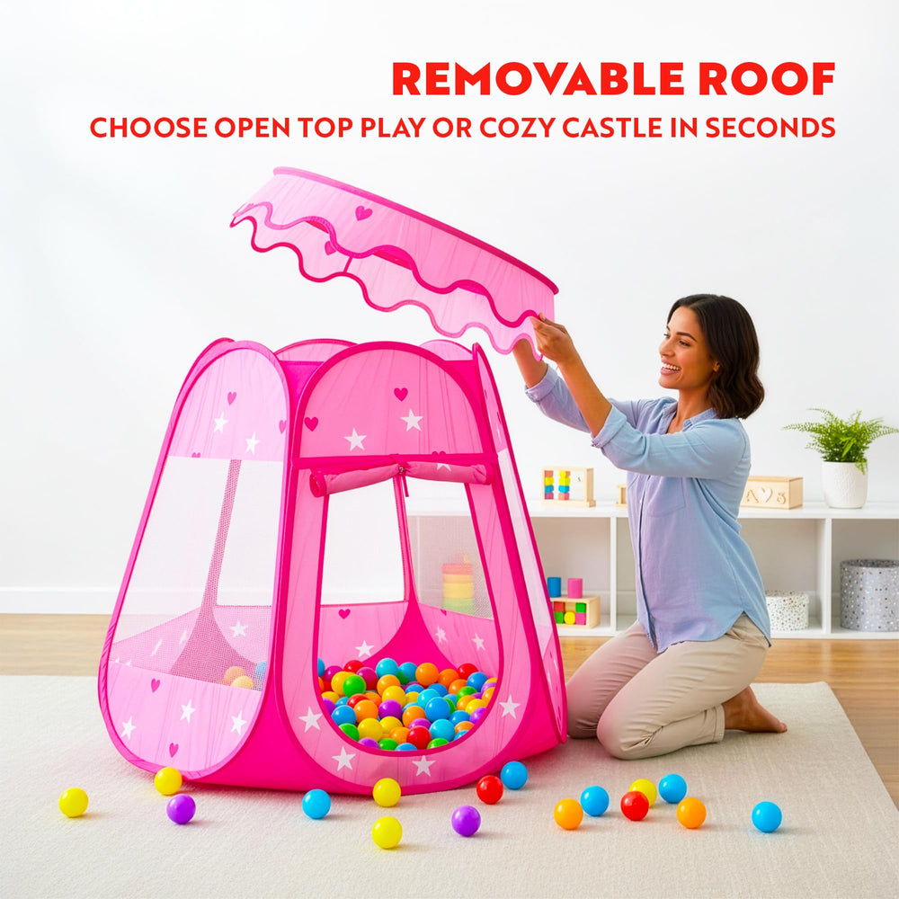 Playz tent with removable roof supports flexible setup.
