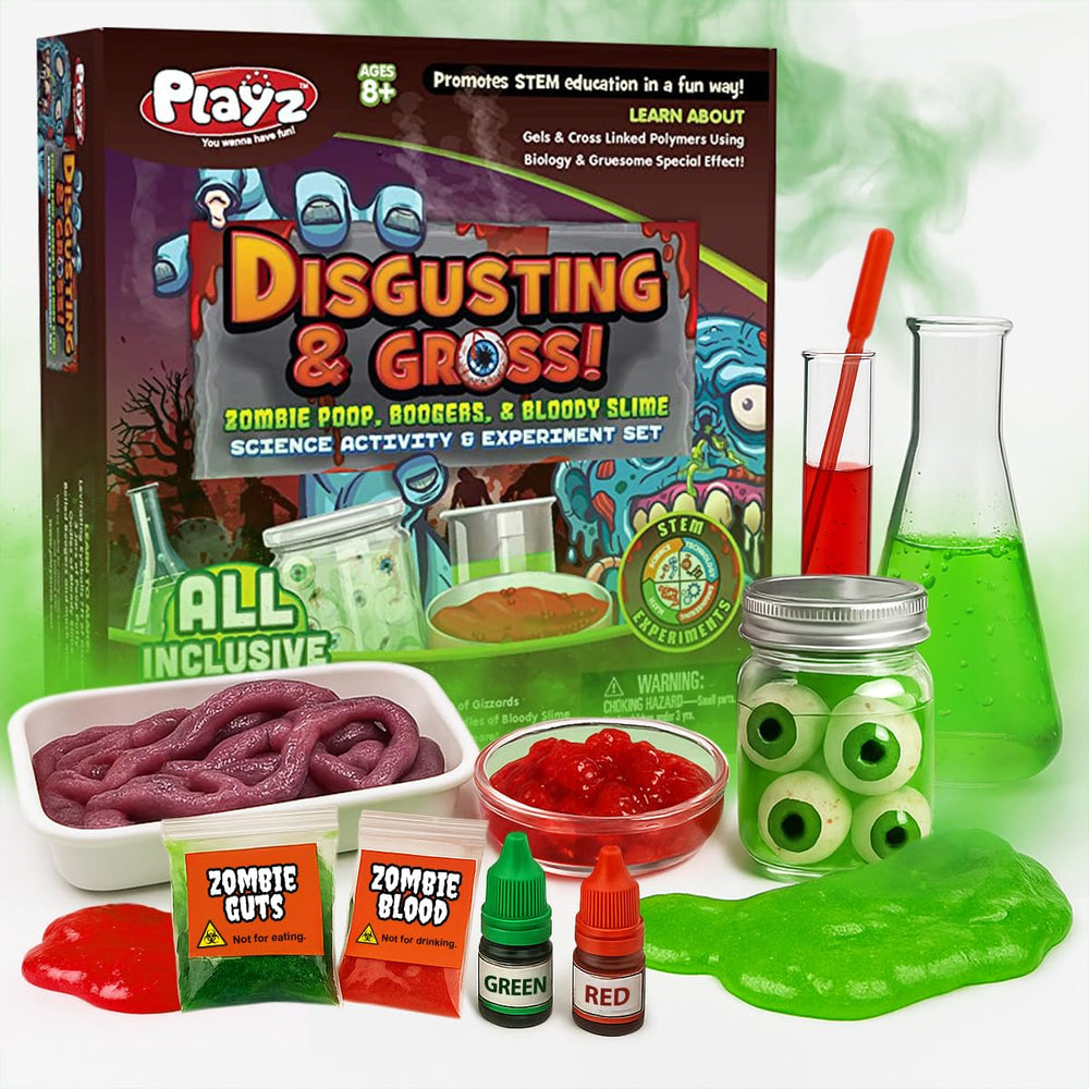 Playz zombie poop kit cover with colorful guide sparking at-home science curiosity.