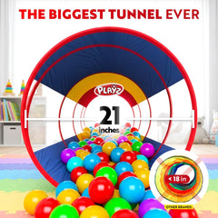 Playz pop-up tunnel folded in storage bag for easy portability.