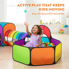 Playz rainbow tunnels provide spacious passageways for movement.