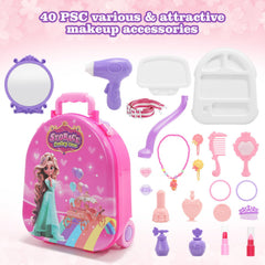 Plintone vanity suitcase open with accessories for creative dress-up.