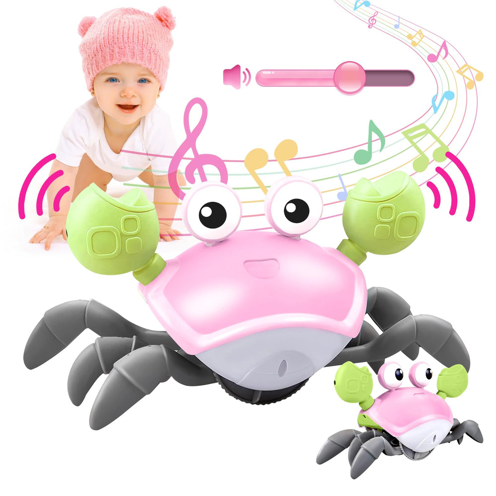 Plnmlls Crawling Crab Pink Toy with LED lights for engaging tummy time.