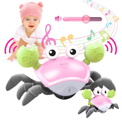 Plnmlls Crawling Crab Pink Toy with LED lights for engaging tummy time.