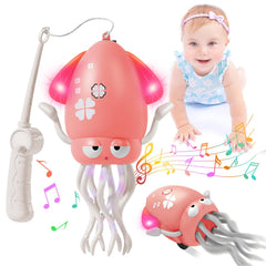 Plnmlls Dancing Octopus Toy LED face lights for visual tracking during sensory play.