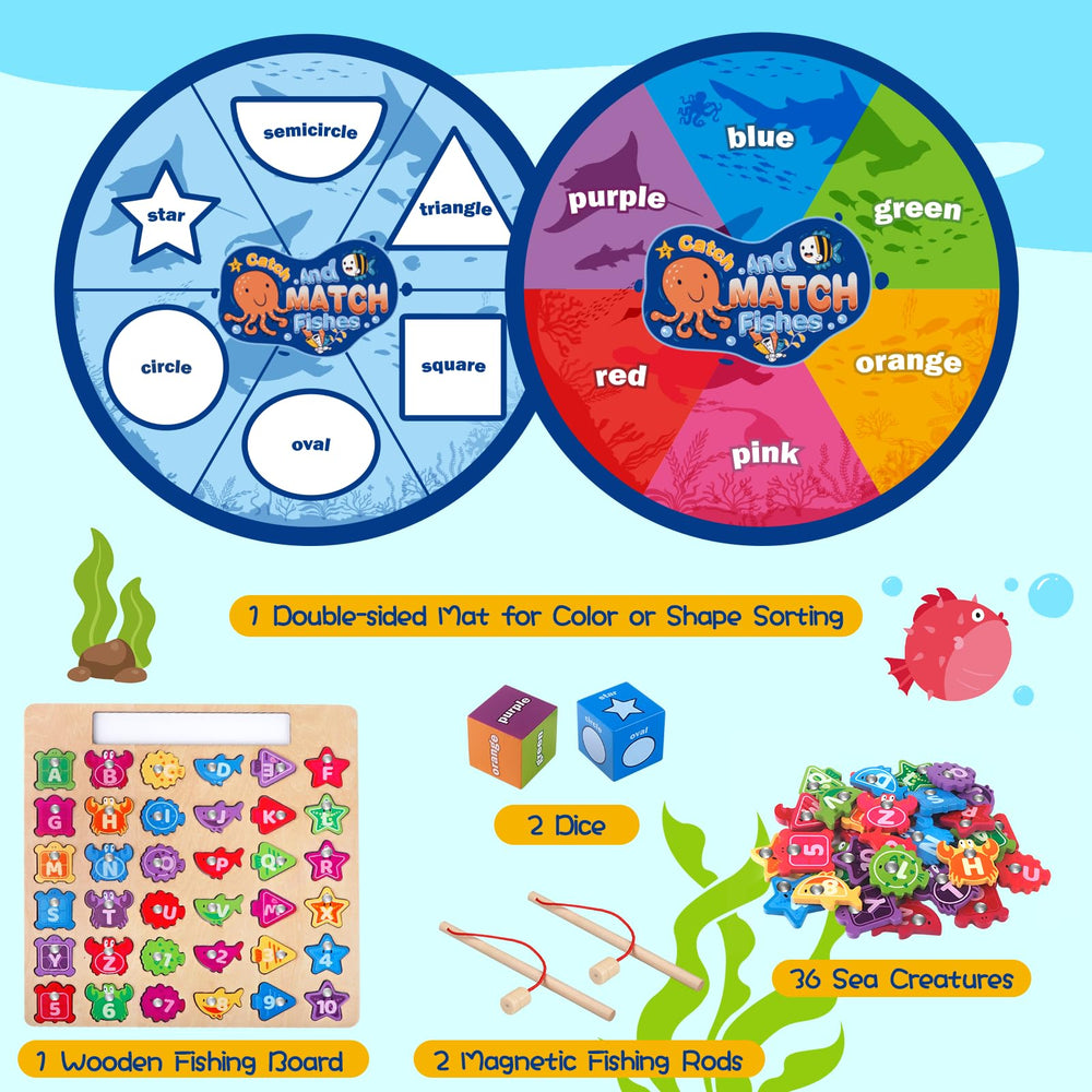 Plunack Alphabet Fishing Game wooden magnets on fish aid early literacy through hands-on exploration