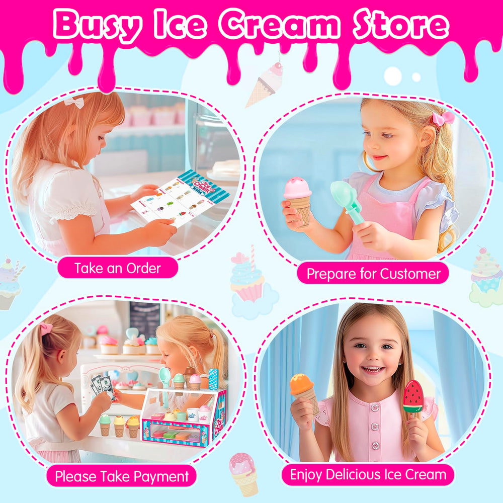 Plunack ice cream shop playset promotes cooperative storytelling and sharing.