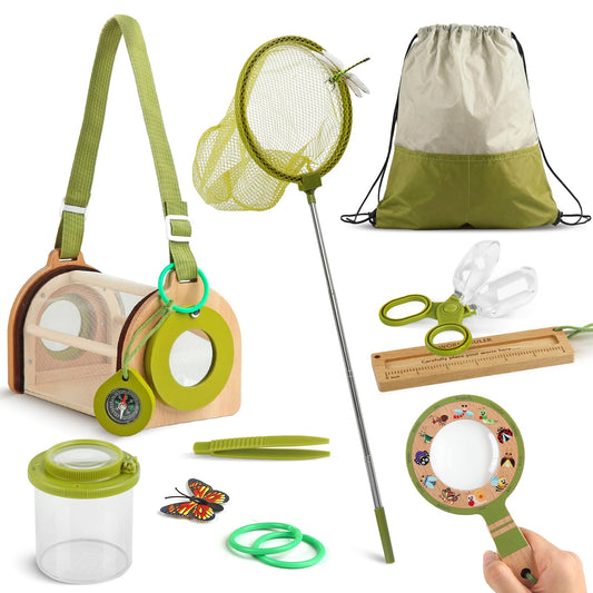 Plunack wooden bug catcher kit contents for kids' outdoor exploration.