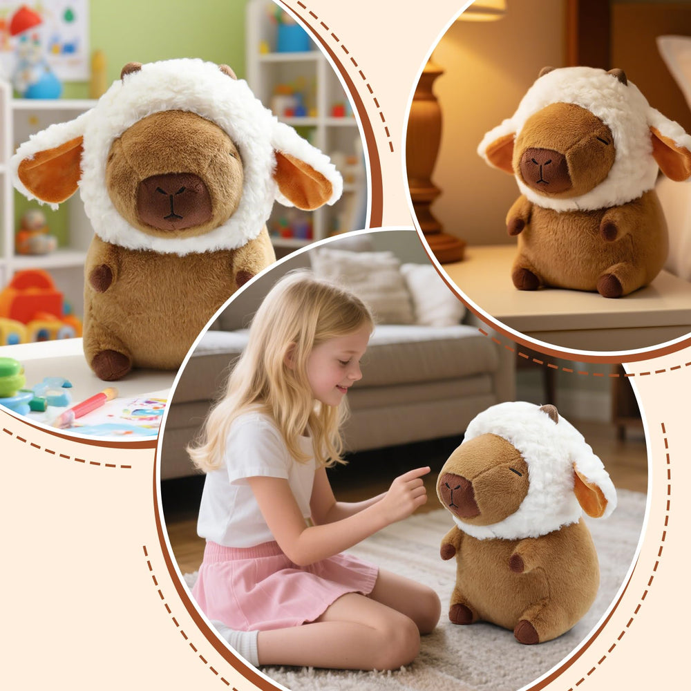 Plupiapio capybara plush in a bedtime snuggle pose for kids