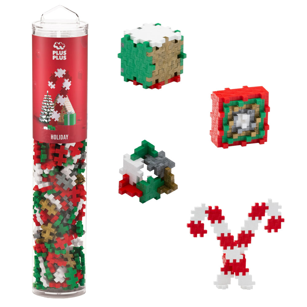 PLUS PLUS 240-piece holiday mix blocks in a tube for on-the-go creativity.