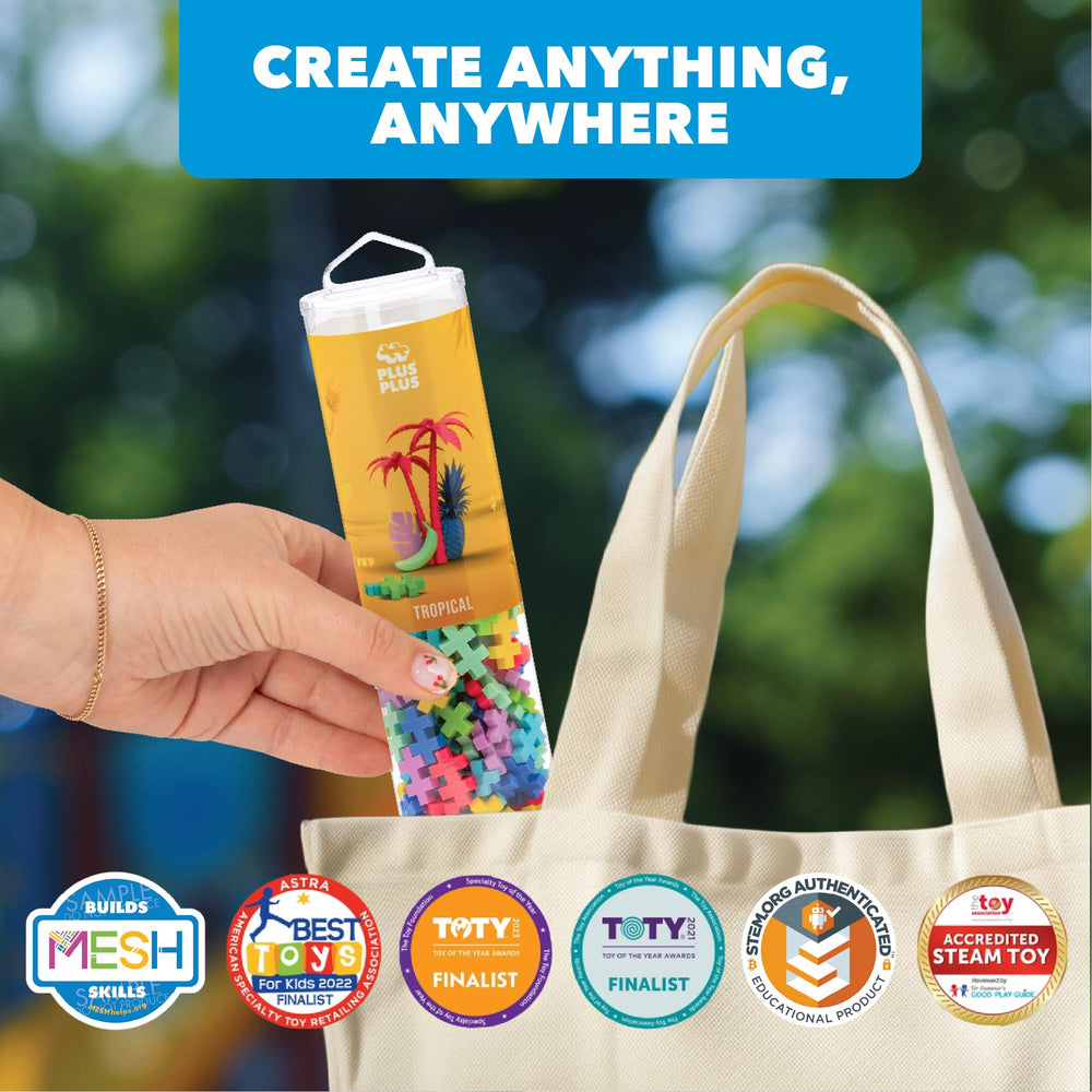 PLUS PLUS tropical mix blocks support fine motor skills through precise connections.