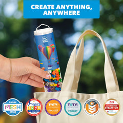 PLUS PLUS portable tube design makes travel-friendly creative sessions on the go.