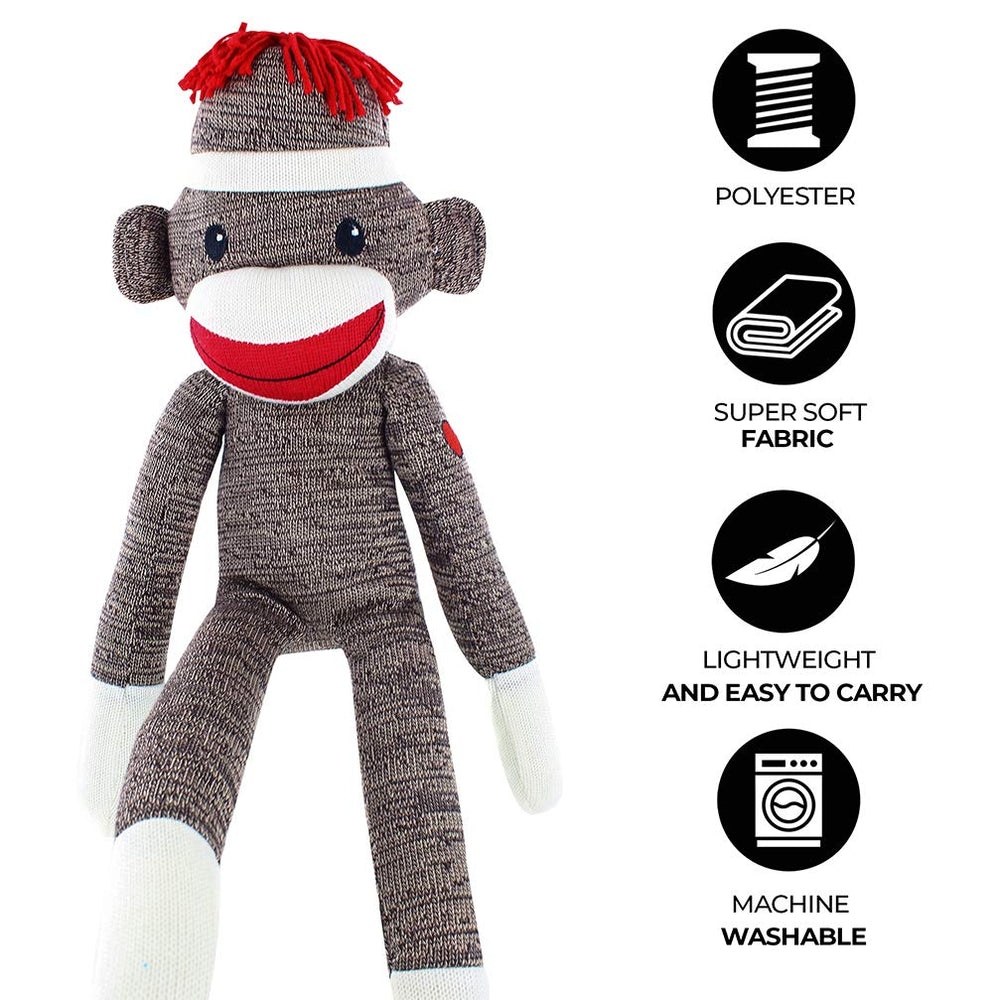 Plushland Brown Original Sock Monkey knit texture, soft warmth for nap-time comfort.
