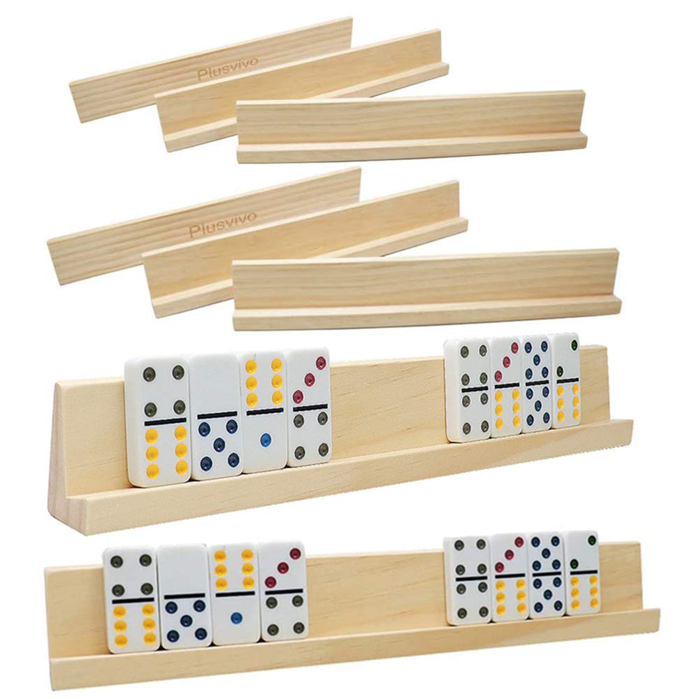 Plusvivo domino racks 8-pack wooden trays keep tiles organized during multiplayer games.