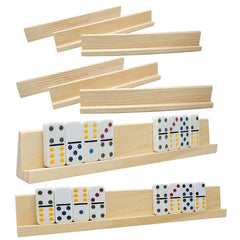 Plusvivo domino racks 8-pack wooden trays keep tiles organized during multiplayer games.