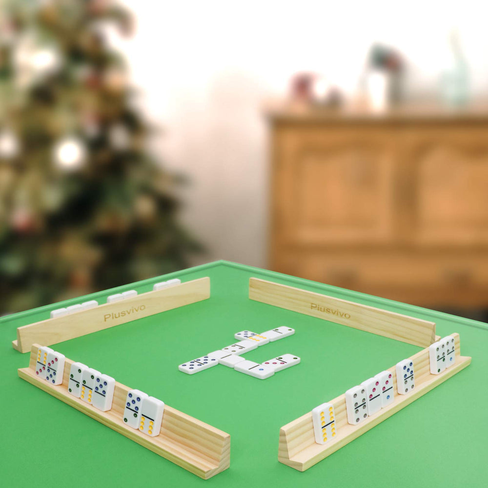 Plusvivo multi-player domino game setup for Mexican Train and Chicken Foot.