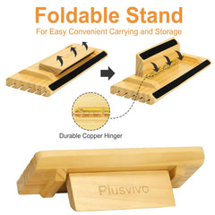 Plusvivo wooden card holder with five slots closeup for easy card access.