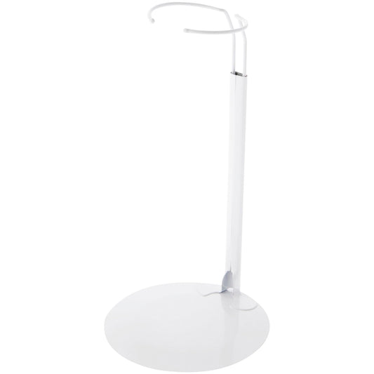 Plymor DSP-90W white doll stand showing adjustable height for 15–21 inch dolls