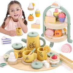 Podeddju wooden tea set cupcake stand invites imaginative play and social tea-time moments.